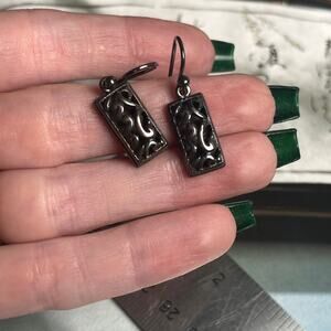 Vintage BARSE Dainty Dangle 925 Sterling Silver Filigree Earrings French Hook